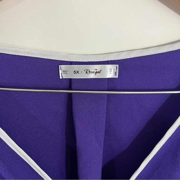 Rosegal Blouse 5X Purple White Trim Half Zip Draped Hem Roll Tab Long Sleeve Top - Picture 7 of 7